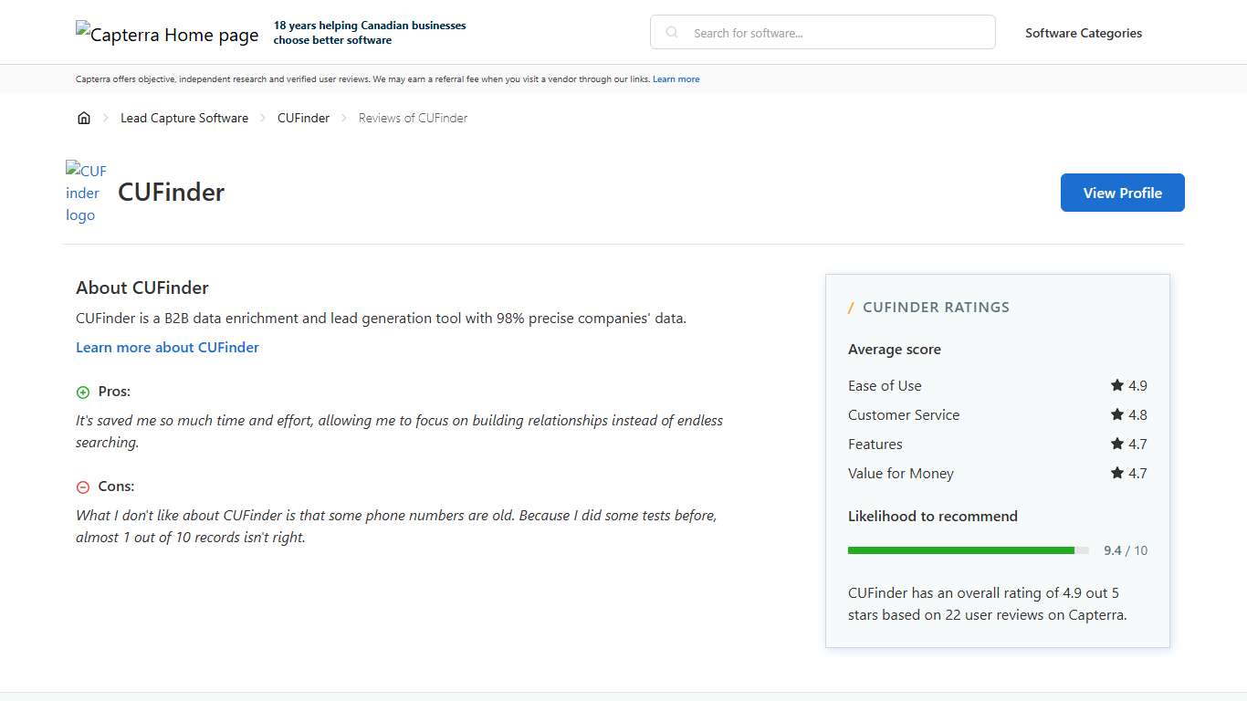 CUFinder Reviews from Verified Users - Capterra Canada 2026